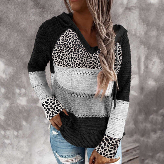 Leopard Colorblock Hooded Sweater