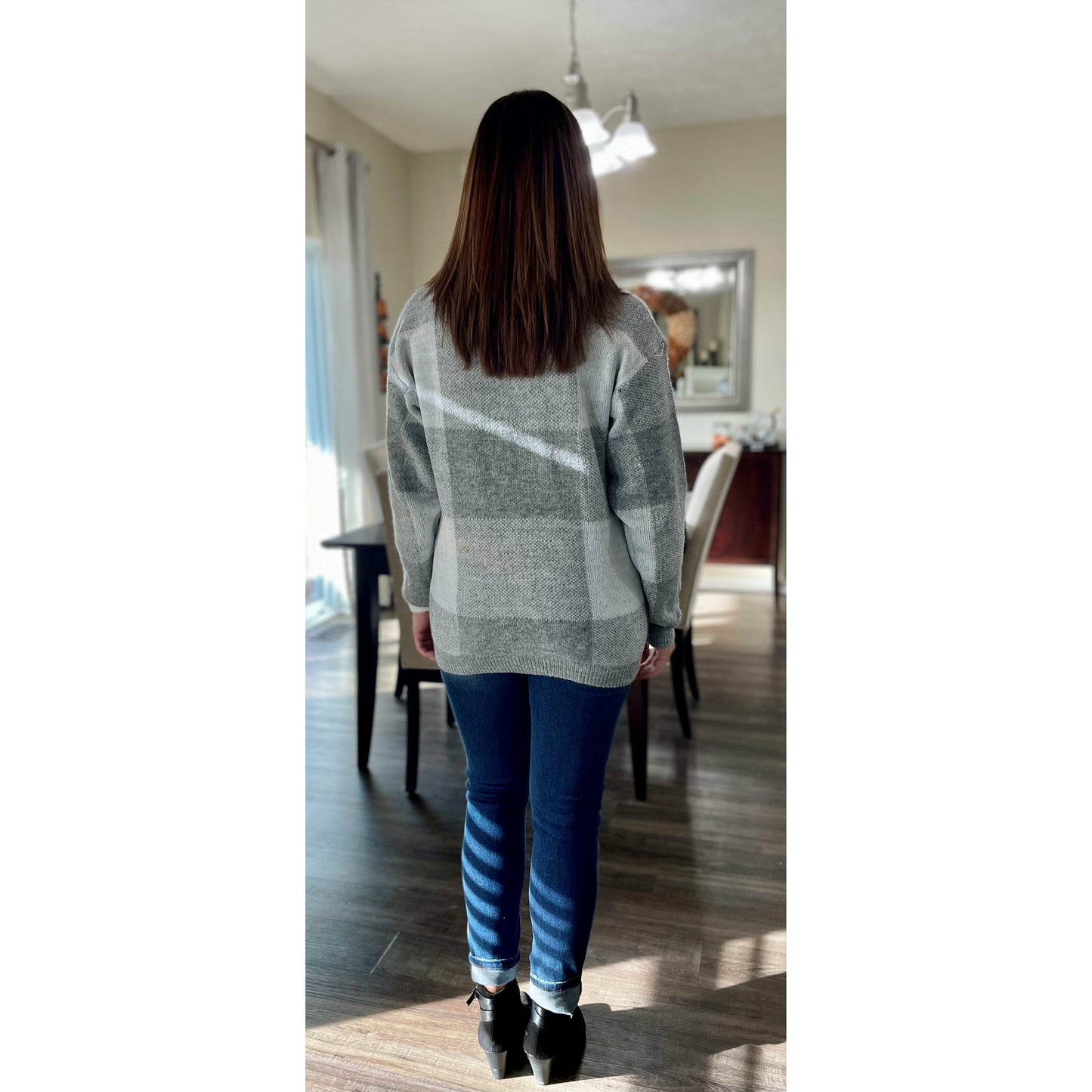 Gray Plaid Knit Sweater