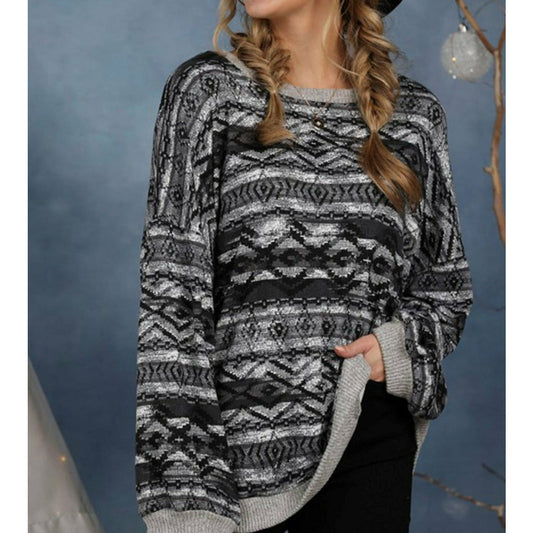 Gray & Black Aztec Long Sleeve