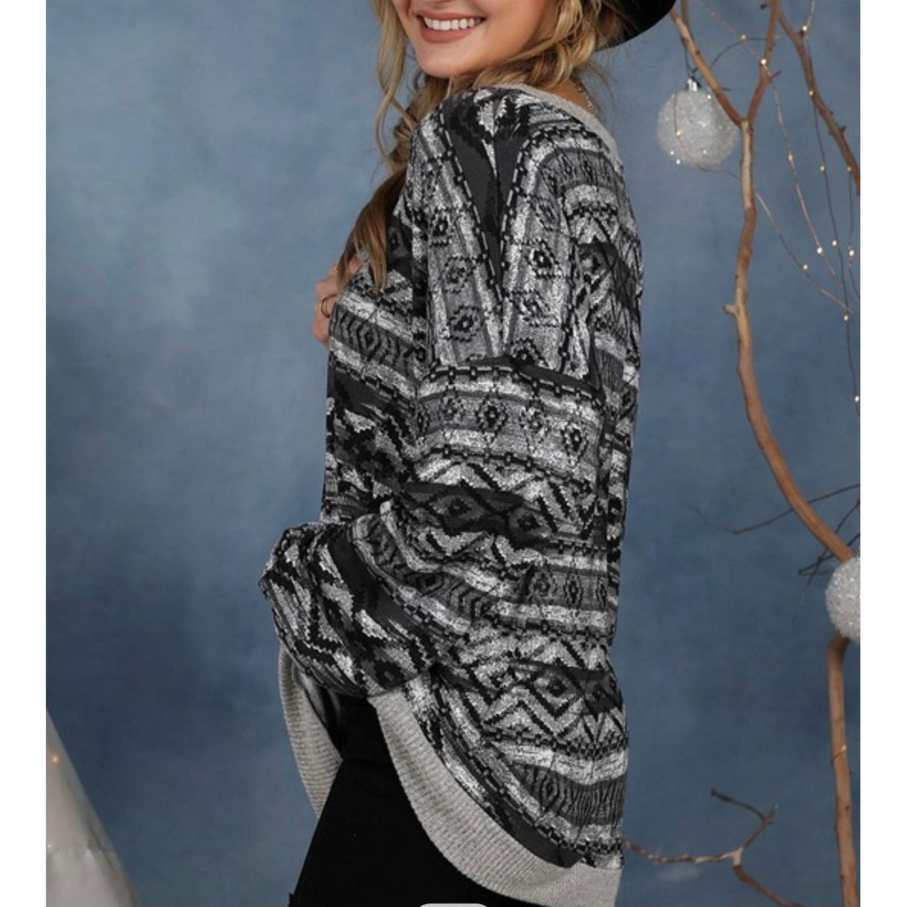 Gray & Black Aztec Long Sleeve