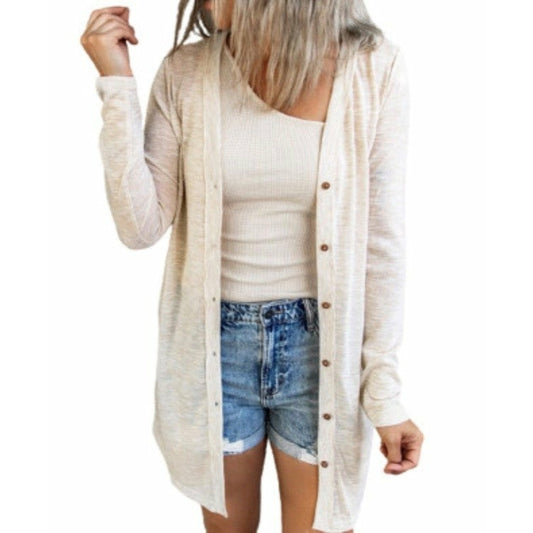 Beige Open Front Cardigan