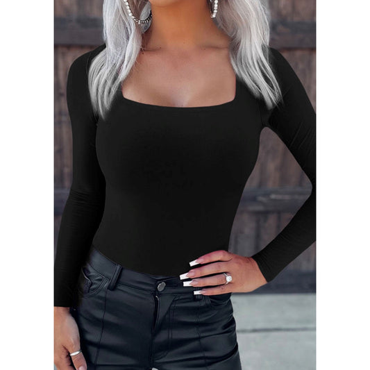 Black Square Neck Bodysuit