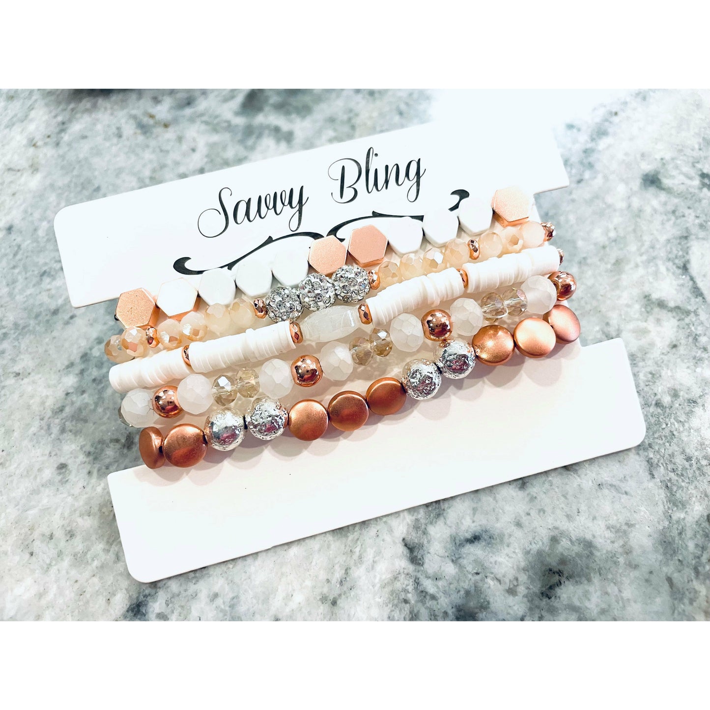 * Rose Gold & White Bracelet Stack