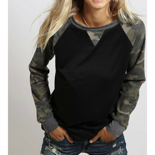 Camo Raglan Sleeve Casual Top