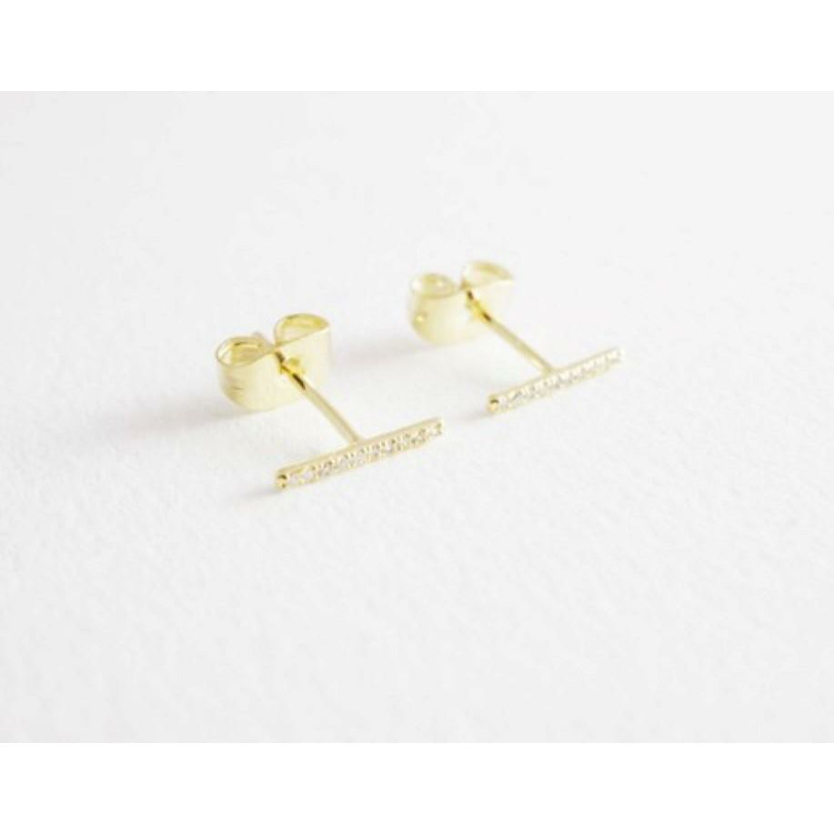 10 mm Skinny Midi Crystal Bar Earrings (Silver & Gold)