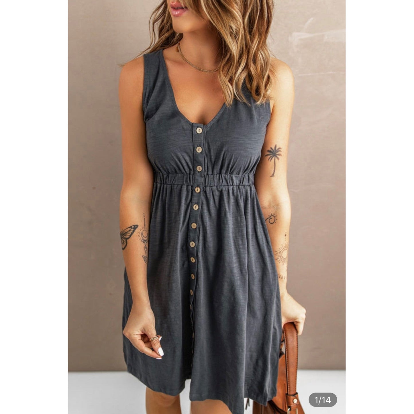 Gray Button Up Sleeveless Dress