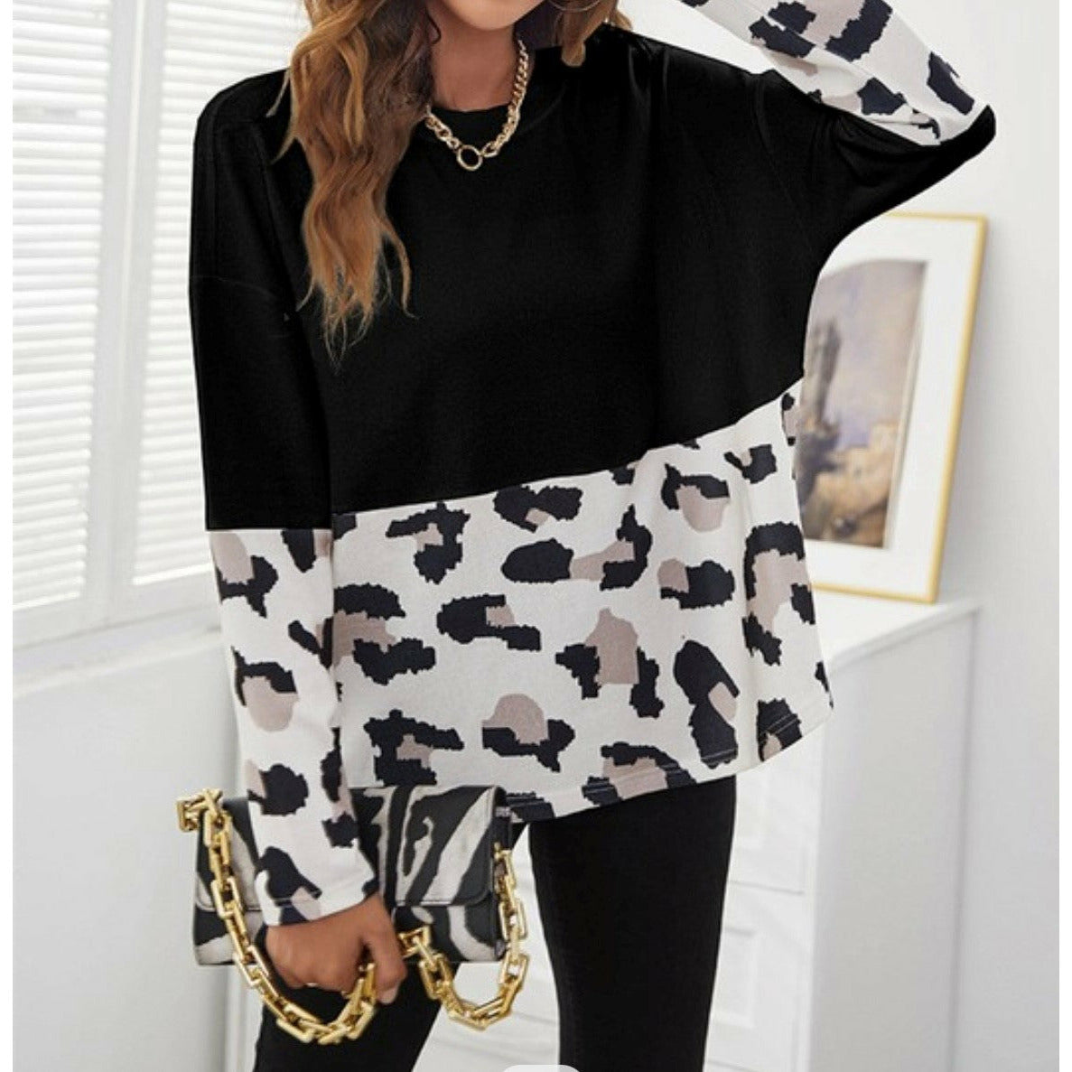 Leopard Color Block Long Sleeve