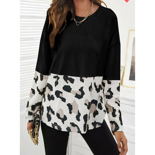 Leopard Color Block Long Sleeve