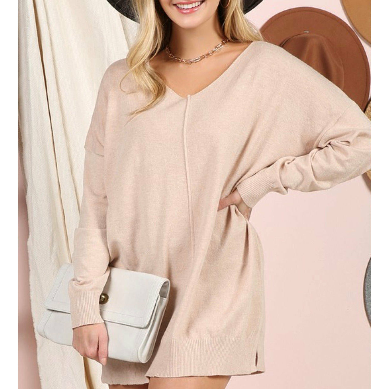 Basic V Neck Sweater - Oatmeal