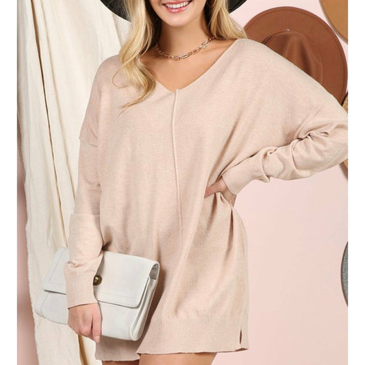 Basic V Neck Sweater - Oatmeal