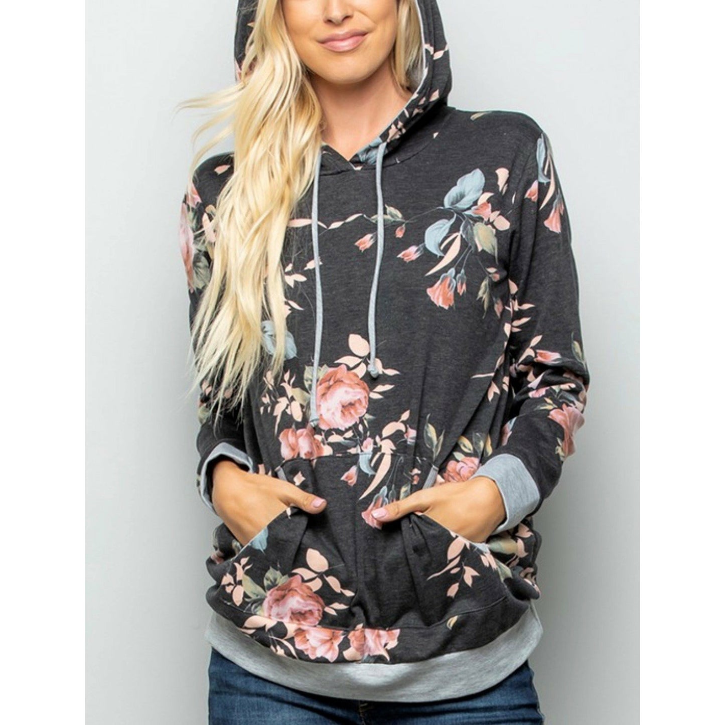 Floral Print Hoodie with Pocket