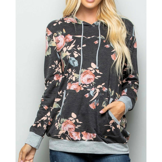 Floral Print Hoodie with Pocket