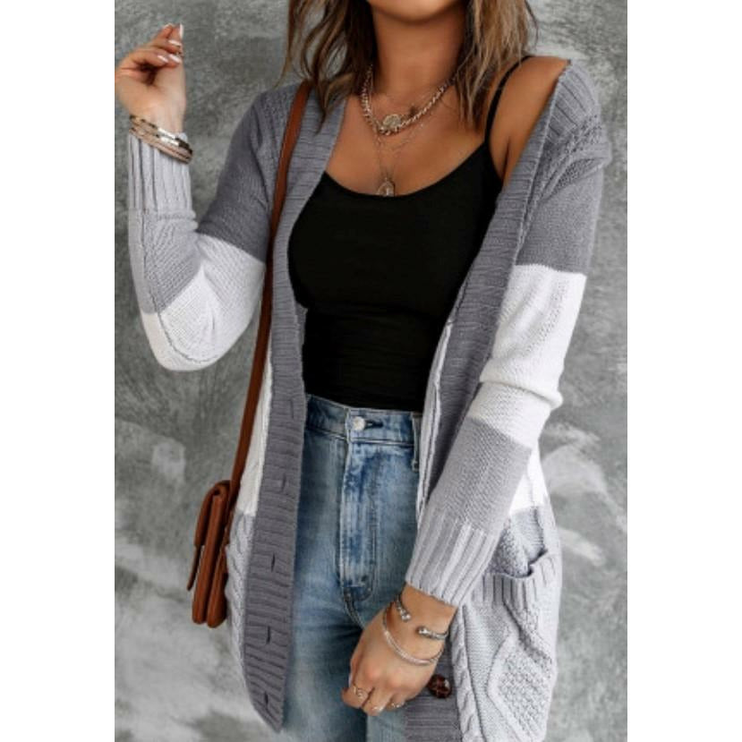 Gray Colorblock Cardigan with Pockets