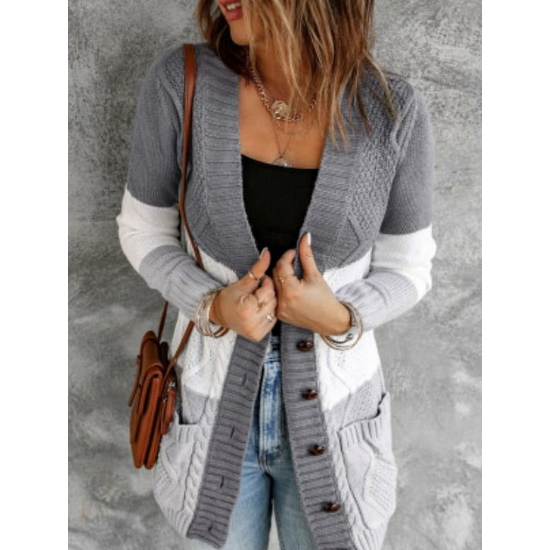 Gray Colorblock Cardigan with Pockets